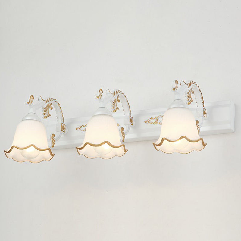 Floral Bathroom Vanity Wall Light Fixture Vintage Style Opal Glass Wall Sconce Lighting 3.0 White Morning Glory Clearhalo 'Vanity Lights' 'Wall Lights' Lighting' 2365126