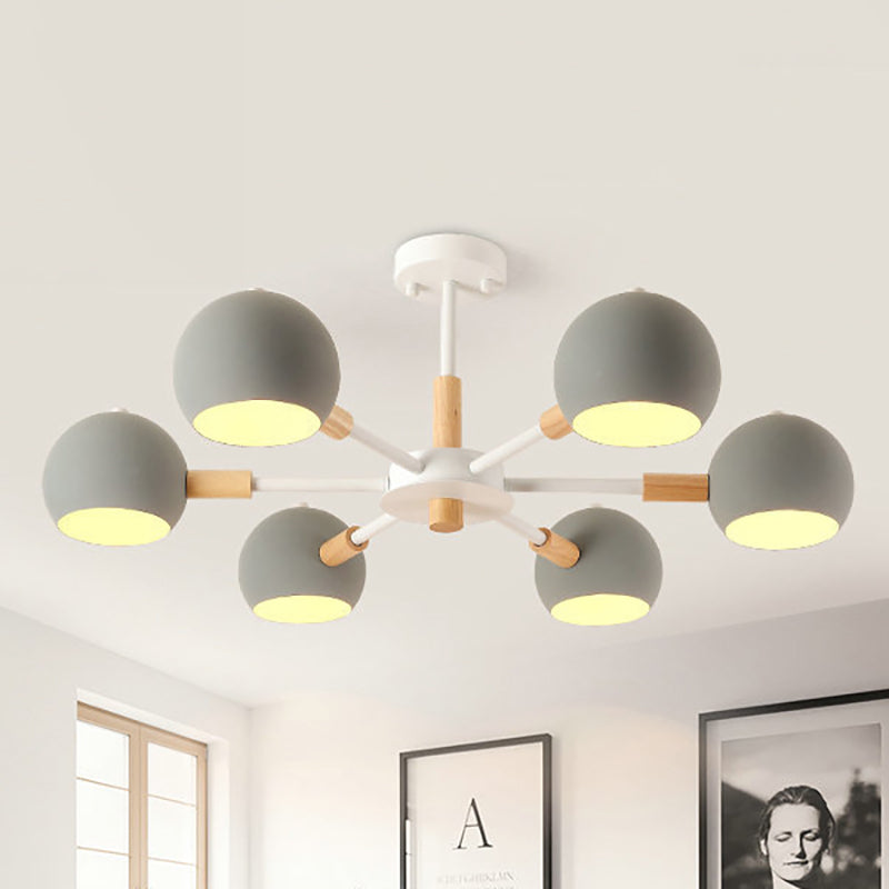 Modern Orb Hanging Chandelier 6 Lights Metal Hanging Pendant Fixture for Living Room Grey Clearhalo 'Ceiling Lights' 'Chandeliers' Lighting' options 236515_3bc1e9f1-13ab-444c-a93b-033efc1aa3ff