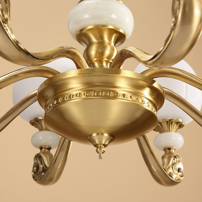 6-Bulb Chandelier Lighting Traditional Ivory Glass Flowerbud Hanging Ceiling Light in Gold Clearhalo 'Ceiling Lights' 'Chandeliers' Lighting' options 2365168