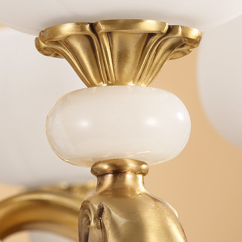 6-Bulb Chandelier Lighting Traditional Ivory Glass Flowerbud Hanging Ceiling Light in Gold Clearhalo 'Ceiling Lights' 'Chandeliers' Lighting' options 2365170