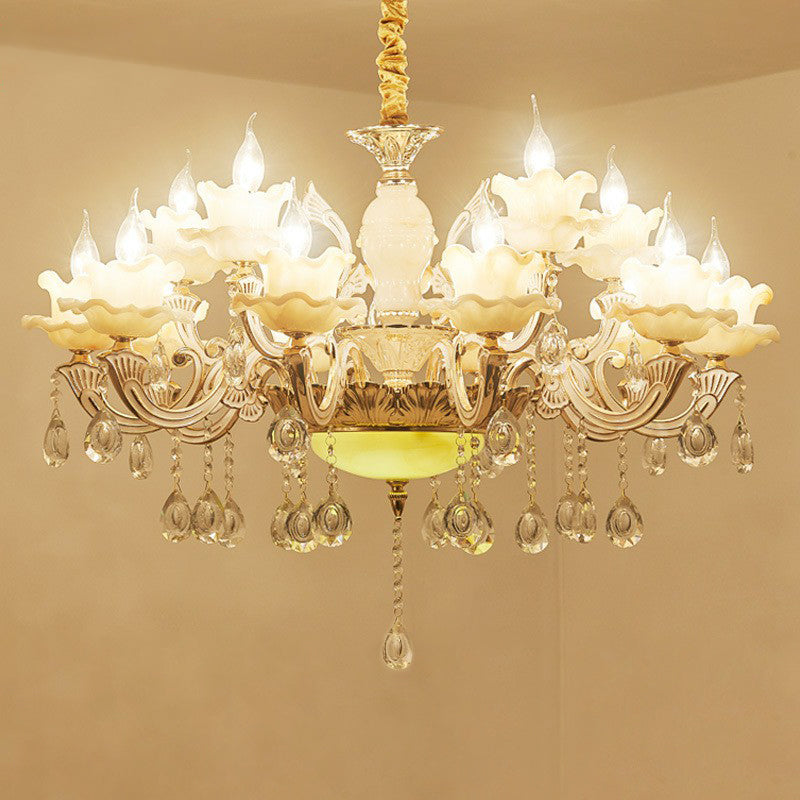 White Faux Candle Chandelier Light Traditional Frosted Glass Living ...