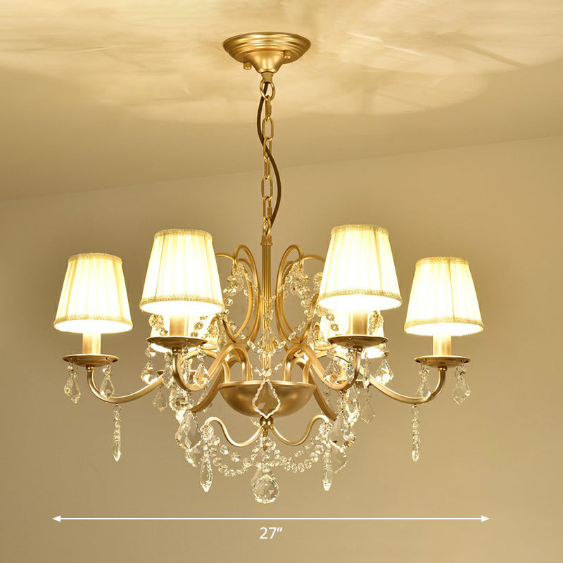 Metal Gold Finish Pendant Light Candlestick Traditional Chandelier with Crystal Decorations 6 Gold With Shade Clearhalo 'Ceiling Lights' 'Chandeliers' Lighting' 2365226