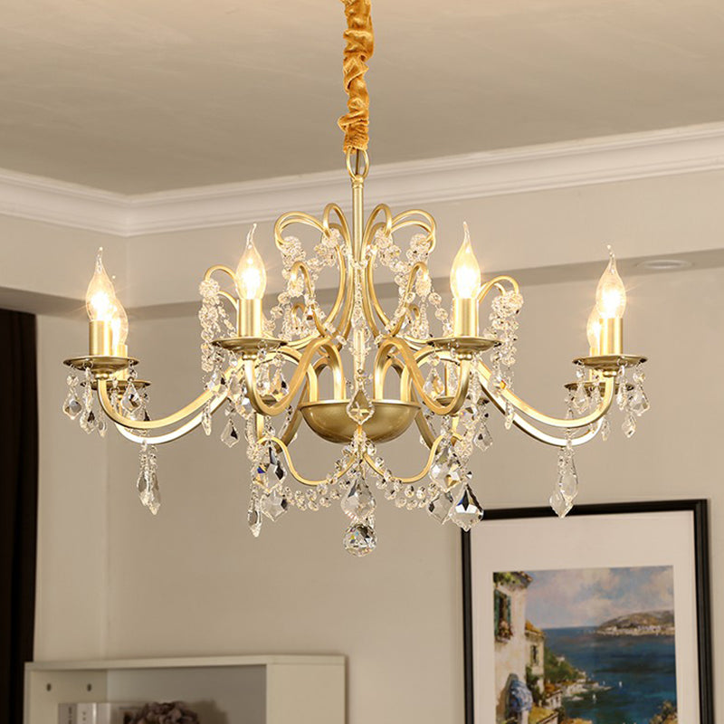 Metal Gold Finish Pendant Light Candlestick Traditional Chandelier with Crystal Decorations Clearhalo 'Ceiling Lights' 'Chandeliers' Lighting' 2365228