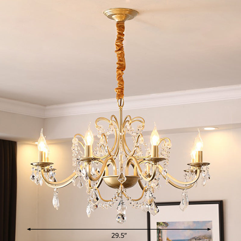 Metal Gold Finish Pendant Light Candlestick Traditional Chandelier with Crystal Decorations 8 Gold Shadeless Clearhalo 'Ceiling Lights' 'Chandeliers' Lighting' 2365230