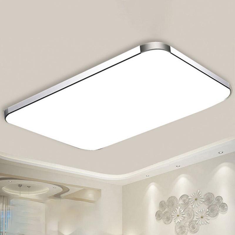 Flat Panel Flush Ceiling Light with Acrylic Diffuser Simple Style White/Silver LED Ceiling Fixture for Living Room in White, 21"/25.5"/36.5" W Clearhalo 'Ceiling Lights' 'Close To Ceiling Lights' 'Close to ceiling' 'Flush mount' Lighting' 236538