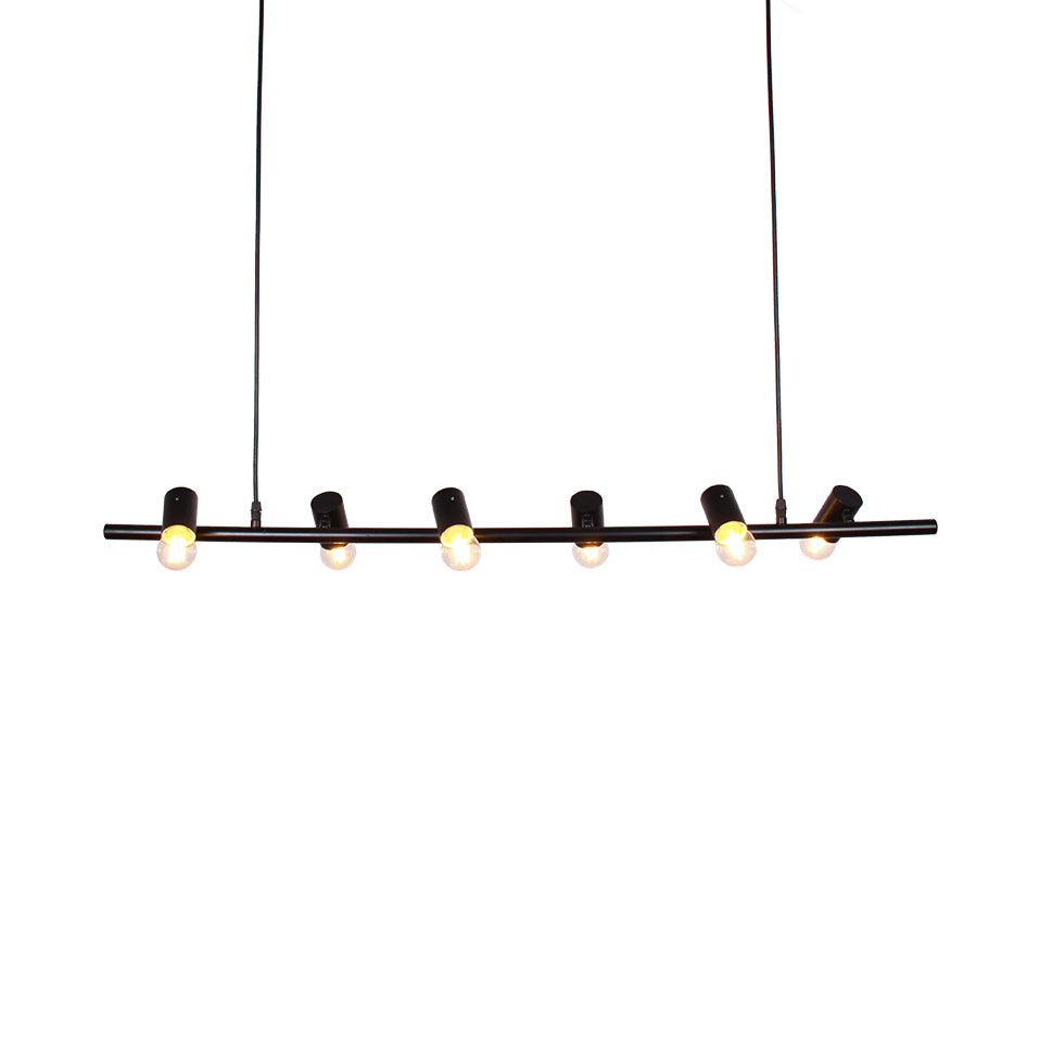 6/8 Lights Linear Island Pendant Light with Open Bulb Retro Vintage Black/White Finish Metal Hanging Light 6 Black Clearhalo 'Ceiling Lights' 'Island Lights' Lighting' 23657