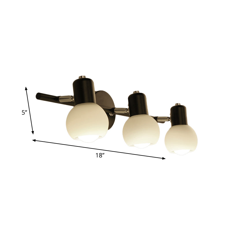 Globe Living Room Vanity Sconce Light Metal and Milk Glass 2/3 Lights Contemporary Wall Light Fixture in Black Clearhalo 'Cast Iron' 'Glass' 'Industrial' 'Modern wall lights' 'Modern' 'Tiffany' 'Traditional wall lights' 'Vanity Lights' 'Wall Lights' Lighting' 236575