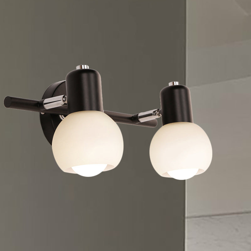 Globe Living Room Vanity Sconce Light Metal and Milk Glass 2/3 Lights Contemporary Wall Light Fixture in Black 2.0 Black Clearhalo 'Cast Iron' 'Glass' 'Industrial' 'Modern wall lights' 'Modern' 'Tiffany' 'Traditional wall lights' 'Vanity Lights' 'Wall Lights' Lighting' 236576