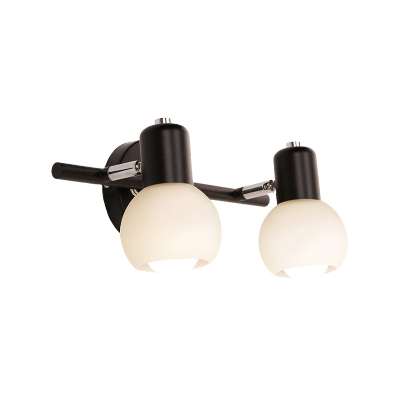 Globe Living Room Vanity Sconce Light Metal and Milk Glass 2/3 Lights Contemporary Wall Light Fixture in Black Clearhalo 'Cast Iron' 'Glass' 'Industrial' 'Modern wall lights' 'Modern' 'Tiffany' 'Traditional wall lights' 'Vanity Lights' 'Wall Lights' Lighting' 236578