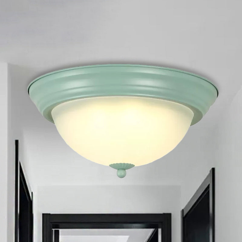 Hallway Bathroom Bowl Flush Mount Light Milk Glass Macaron Loft Ceiling Light Green Clearhalo 'Ceiling Lights' 'Close To Ceiling Lights' 'Close to ceiling' 'Flush mount' Lighting' 236583