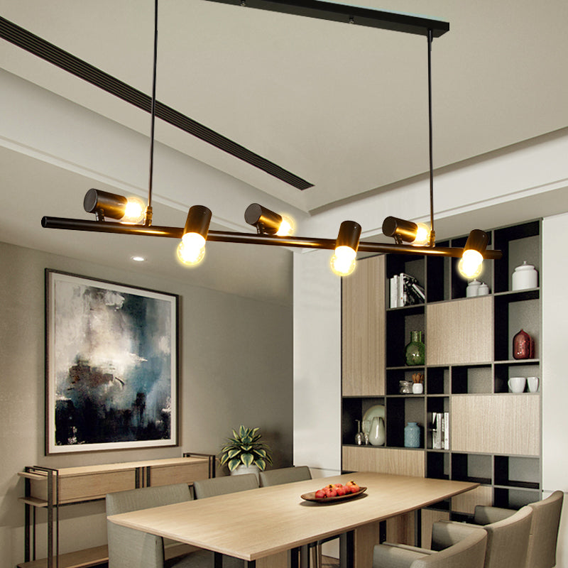 6/8 Lights Linear Island Pendant Light with Open Bulb Retro Vintage Black/White Finish Metal Hanging Light Clearhalo 'Ceiling Lights' 'Island Lights' Lighting' 23659