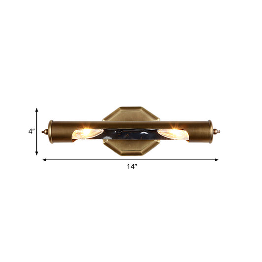 2 Bulbs Bedroom Wall Light Sconce with Tube Metallic Shade Brass Finish Vanity Lighting Fixture, 14"/18" W Clearhalo 'Cast Iron' 'Glass' 'Industrial' 'Modern wall lights' 'Modern' 'Tiffany' 'Traditional wall lights' 'Vanity Lights' 'Wall Lights' Lighting' 236592