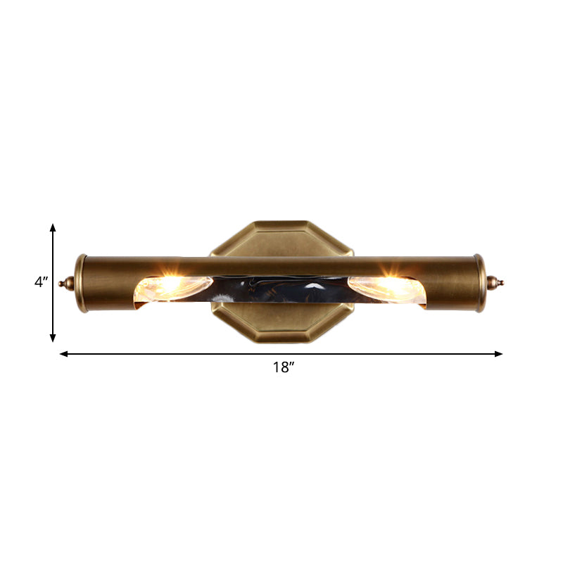2 Bulbs Bedroom Wall Light Sconce with Tube Metallic Shade Brass Finish Vanity Lighting Fixture, 14"/18" W Clearhalo 'Cast Iron' 'Glass' 'Industrial' 'Modern wall lights' 'Modern' 'Tiffany' 'Traditional wall lights' 'Vanity Lights' 'Wall Lights' Lighting' 236593