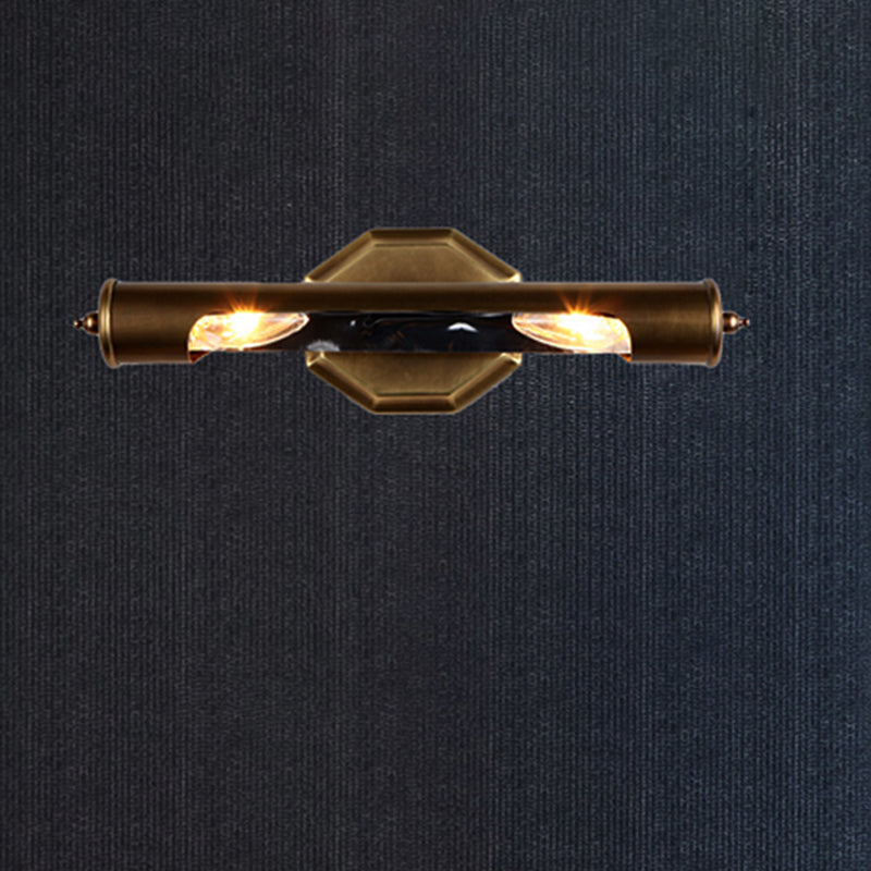 2 Bulbs Bedroom Wall Light Sconce with Tube Metallic Shade Brass Finish Vanity Lighting Fixture, 14"/18" W Brass Clearhalo 'Cast Iron' 'Glass' 'Industrial' 'Modern wall lights' 'Modern' 'Tiffany' 'Traditional wall lights' 'Vanity Lights' 'Wall Lights' Lighting' 236594