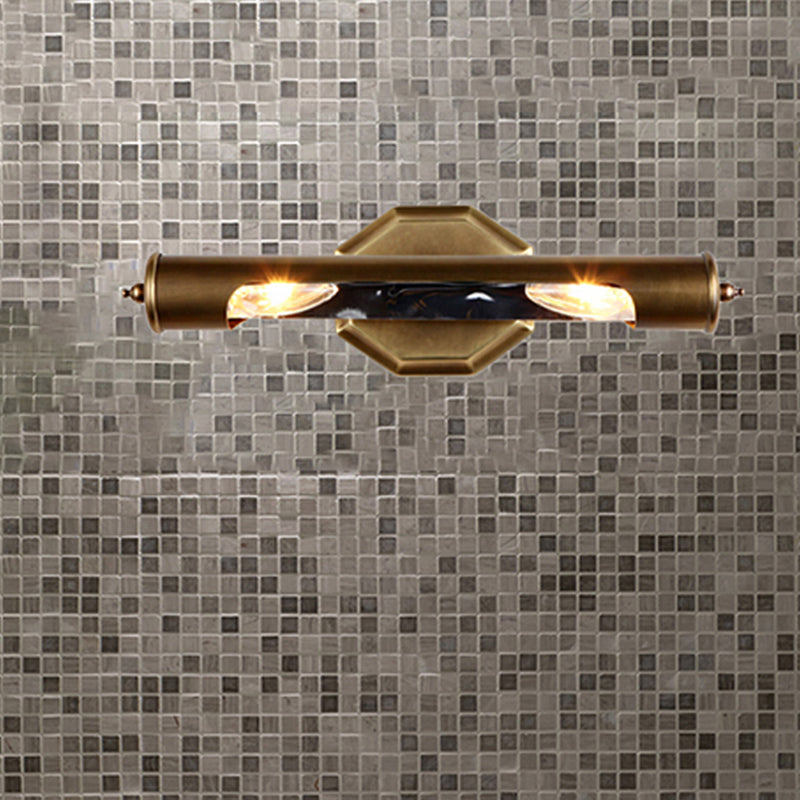 2 Bulbs Bedroom Wall Light Sconce with Tube Metallic Shade Brass Finish Vanity Lighting Fixture, 14"/18" W Clearhalo 'Cast Iron' 'Glass' 'Industrial' 'Modern wall lights' 'Modern' 'Tiffany' 'Traditional wall lights' 'Vanity Lights' 'Wall Lights' Lighting' 236595