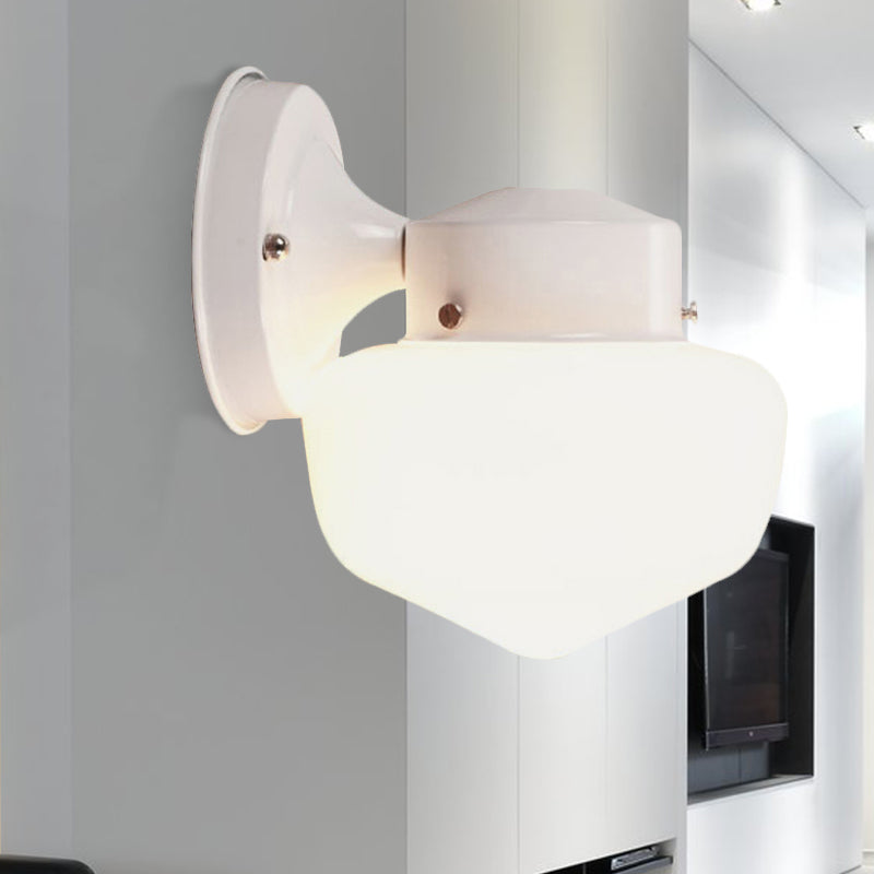 Schoolhouse Sconce Light Modern White Glass 1 Light Black/White Mirror Wall Mounted Lamp Clearhalo 'Cast Iron' 'Glass' 'Industrial' 'Modern wall lights' 'Modern' 'Tiffany' 'Traditional wall lights' 'Wall Lamps & Sconces' 'Wall Lights' Lighting' 236605
