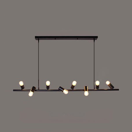 6/8 Lights Linear Island Pendant Light with Open Bulb Retro Vintage Black/White Finish Metal Hanging Light 8 Black Clearhalo 'Ceiling Lights' 'Island Lights' Lighting' 23662