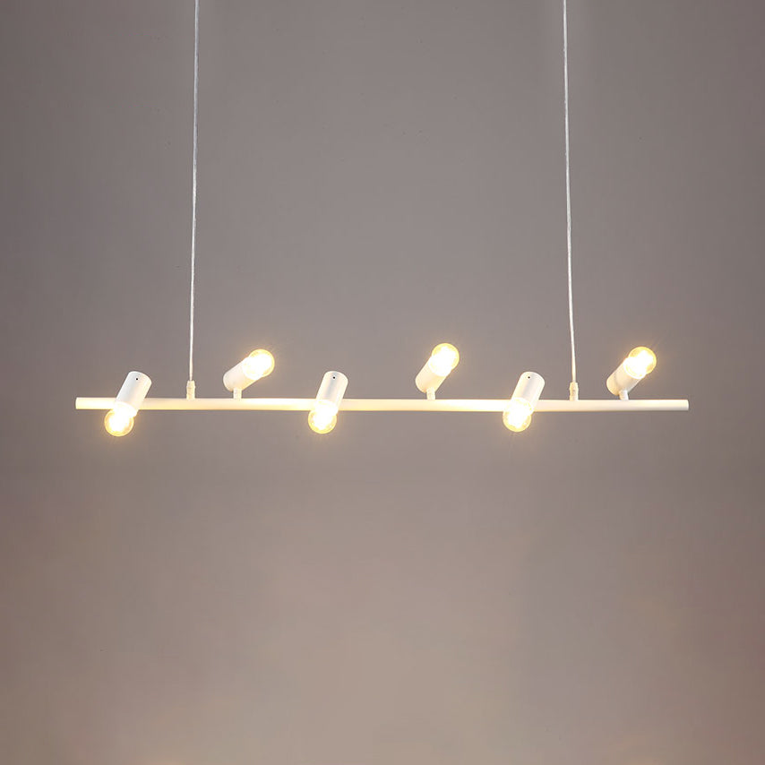 6/8 Lights Linear Island Pendant Light with Open Bulb Retro Vintage Black/White Finish Metal Hanging Light 6 White Clearhalo 'Ceiling Lights' 'Island Lights' Lighting' 23663