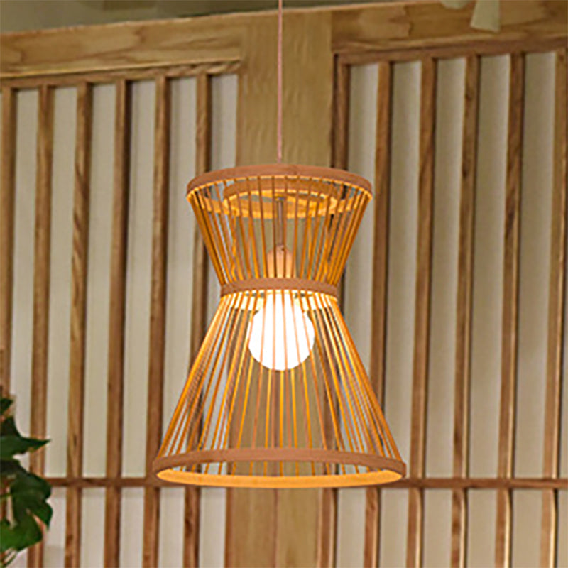 Hourglass Shaped Pendant Lamp Asian Style Bamboo 1 Bulb Beige Suspension Light for Foyer Clearhalo 'Ceiling Lights' 'Modern Pendants' 'Modern' 'Pendant Lights' 'Pendants' Lighting' 236654