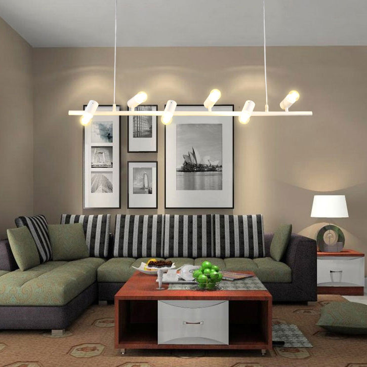 6/8 Lights Linear Island Pendant Light with Open Bulb Retro Vintage Black/White Finish Metal Hanging Light Clearhalo 'Ceiling Lights' 'Island Lights' Lighting' 23666