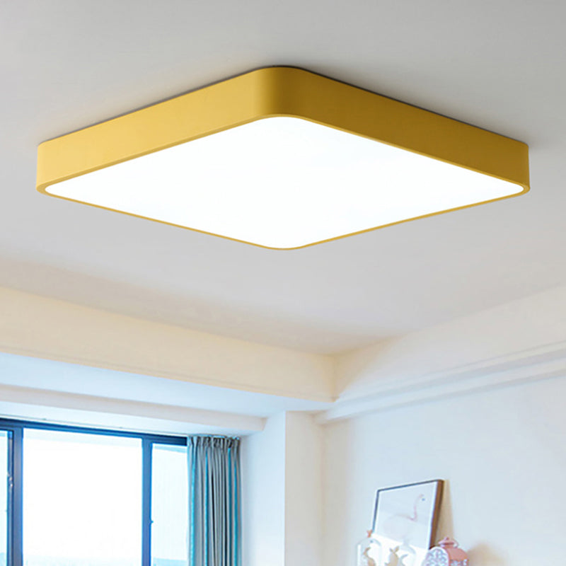 16"/19.5"/23.5" Wide Square Ceiling Fixture Modern Metal Yellow/Green LED Flush Mount Lamp in White/Warm Clearhalo 'Ceiling Lights' 'Close To Ceiling Lights' 'Close to ceiling' 'Flush mount' Lighting' 236740