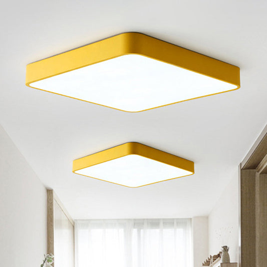 16"/19.5"/23.5" Wide Square Ceiling Fixture Modern Metal Yellow/Green LED Flush Mount Lamp in White/Warm Clearhalo 'Ceiling Lights' 'Close To Ceiling Lights' 'Close to ceiling' 'Flush mount' Lighting' 236741