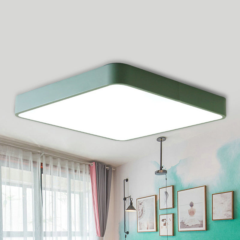 16"/19.5"/23.5" Wide Square Ceiling Fixture Modern Metal Yellow/Green LED Flush Mount Lamp in White/Warm Green Clearhalo 'Ceiling Lights' 'Close To Ceiling Lights' 'Close to ceiling' 'Flush mount' Lighting' 236743