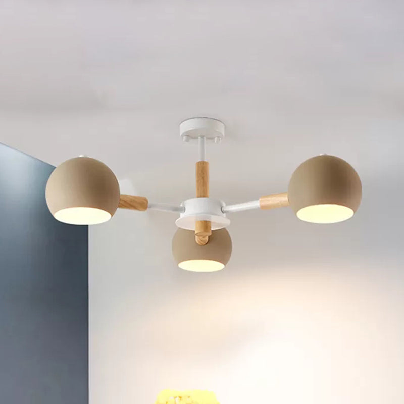Metal Spherical Shade Chandelier Three Light Nordic Style Pendant Lamp for Kid Bedroom Khaki Clearhalo 'Ceiling Lights' 'Chandeliers' Lighting' options 236755_a864107a-4380-43c8-88c9-7f09996e28b0