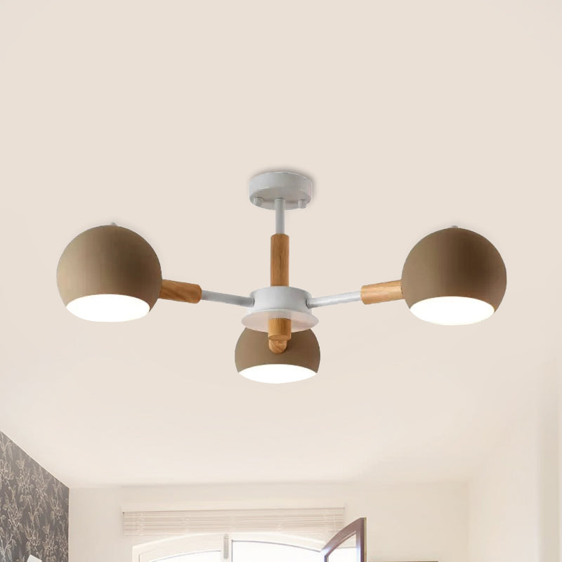 Metal Spherical Shade Chandelier Three Light Nordic Style Pendant Lamp for Kid Bedroom Clearhalo 'Ceiling Lights' 'Chandeliers' Lighting' options 236756