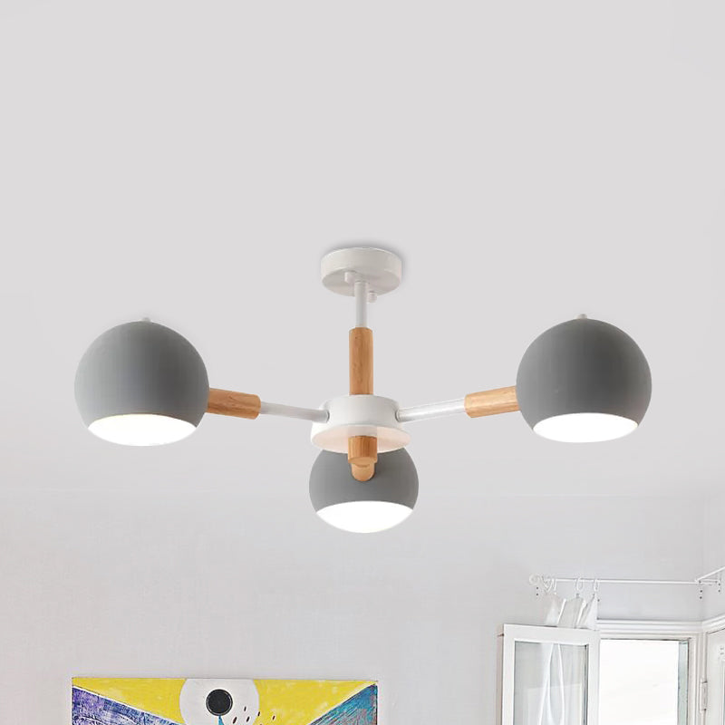 Metal Spherical Shade Chandelier Three Light Nordic Style Pendant Lamp for Kid Bedroom Grey Clearhalo 'Ceiling Lights' 'Chandeliers' Lighting' options 236757_96b8b812-6ceb-4a1e-b1c3-cd5bf12a3e42