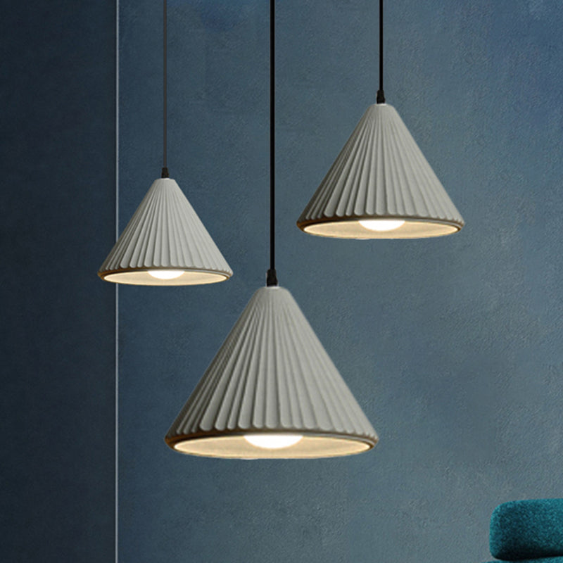 One Light Fluted Cone Pendant Lamp Modern Cement Ceiling Pendant for Office Kitchen Grey Clearhalo 'Ceiling Lights' 'Modern Pendants' 'Modern' 'Pendant Lights' 'Pendants' Lighting' 236788