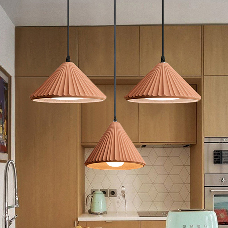 One Light Fluted Cone Pendant Lamp Modern Cement Ceiling Pendant for Office Kitchen Pink Clearhalo 'Ceiling Lights' 'Modern Pendants' 'Modern' 'Pendant Lights' 'Pendants' Lighting' 236789