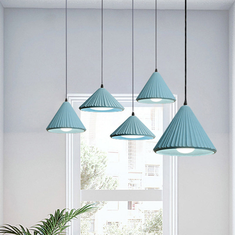 One Light Fluted Cone Pendant Lamp Modern Cement Ceiling Pendant for Office Kitchen Blue Clearhalo 'Ceiling Lights' 'Modern Pendants' 'Modern' 'Pendant Lights' 'Pendants' Lighting' 236791