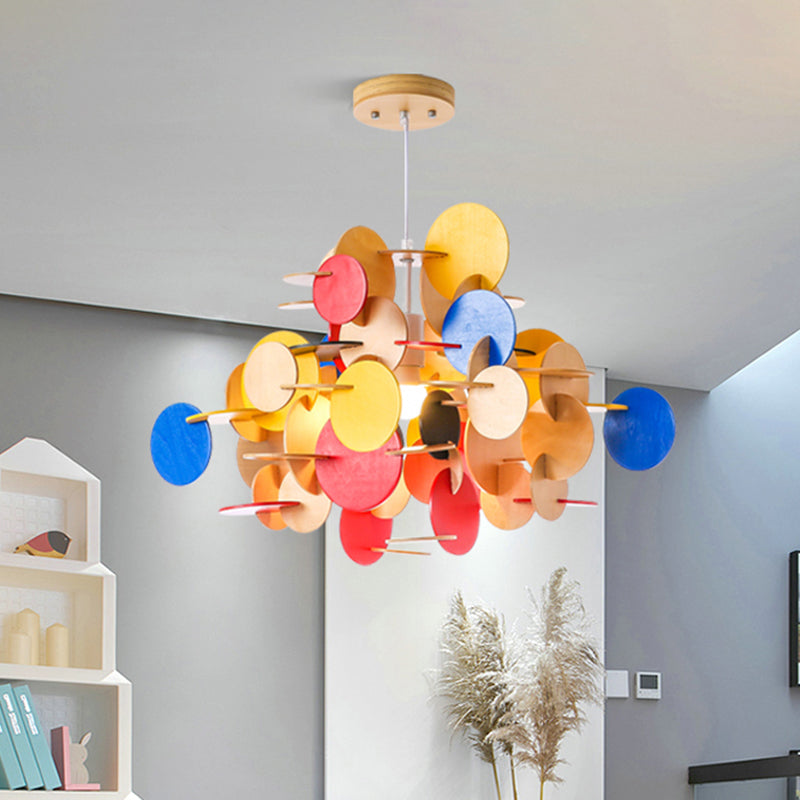 Kids Dot Decoration Chandelier Wood Hanging Light for Dining Room Nursing Room Blue-Red Clearhalo 'Ceiling Lights' 'Chandeliers' Lighting' options 236821_23e3ac4d-cd1b-49be-9a84-0ee06b8ebd5a