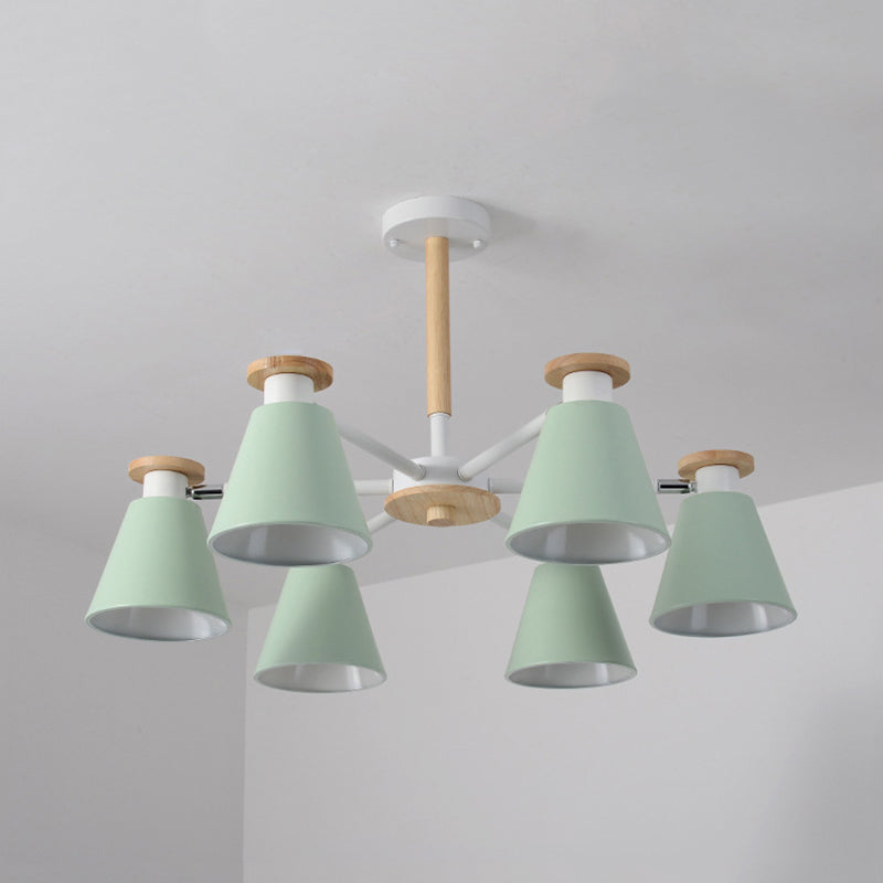 Rotatable Cone Living Room Chandelier Metal 6 Lights Macaron Loft Hanging Light Clearhalo 'Ceiling Lights' 'Chandeliers' Lighting' options 236826