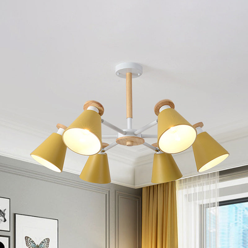 Rotatable Cone Living Room Chandelier Metal 6 Lights Macaron Loft Hanging Light Clearhalo 'Ceiling Lights' 'Chandeliers' Lighting' options 236828
