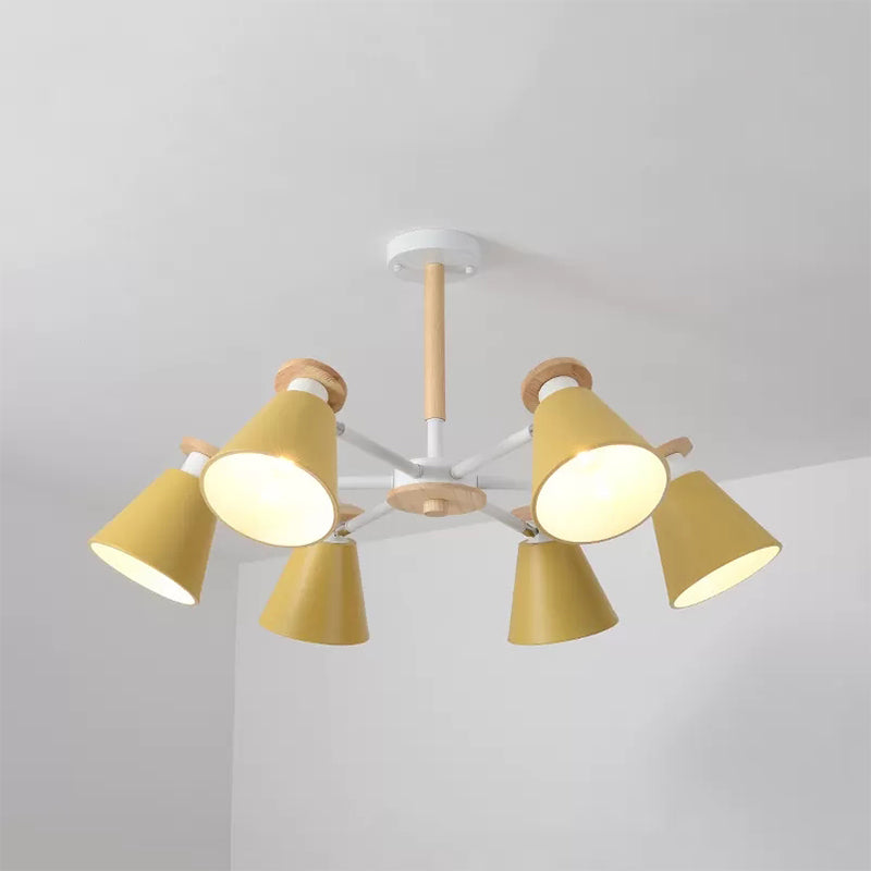 Rotatable Cone Living Room Chandelier Metal 6 Lights Macaron Loft Hanging Light Clearhalo 'Ceiling Lights' 'Chandeliers' Lighting' options 236829