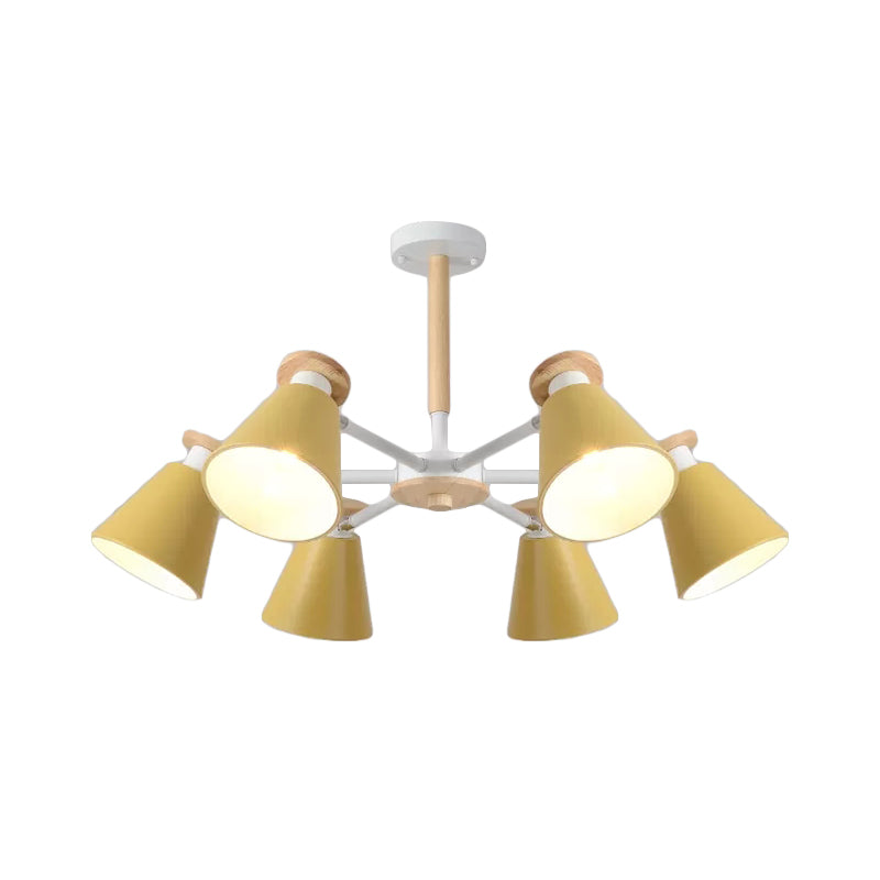 Rotatable Cone Living Room Chandelier Metal 6 Lights Macaron Loft Hanging Light Clearhalo 'Ceiling Lights' 'Chandeliers' Lighting' options 236830