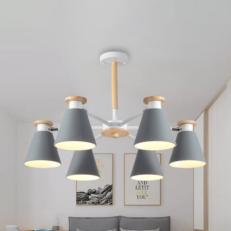 Rotatable Cone Living Room Chandelier Metal 6 Lights Macaron Loft Hanging Light Clearhalo 'Ceiling Lights' 'Chandeliers' Lighting' options 236831