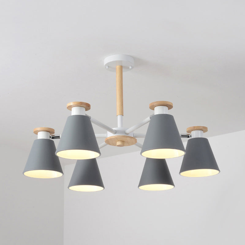 Rotatable Cone Living Room Chandelier Metal 6 Lights Macaron Loft Hanging Light Clearhalo 'Ceiling Lights' 'Chandeliers' Lighting' options 236832