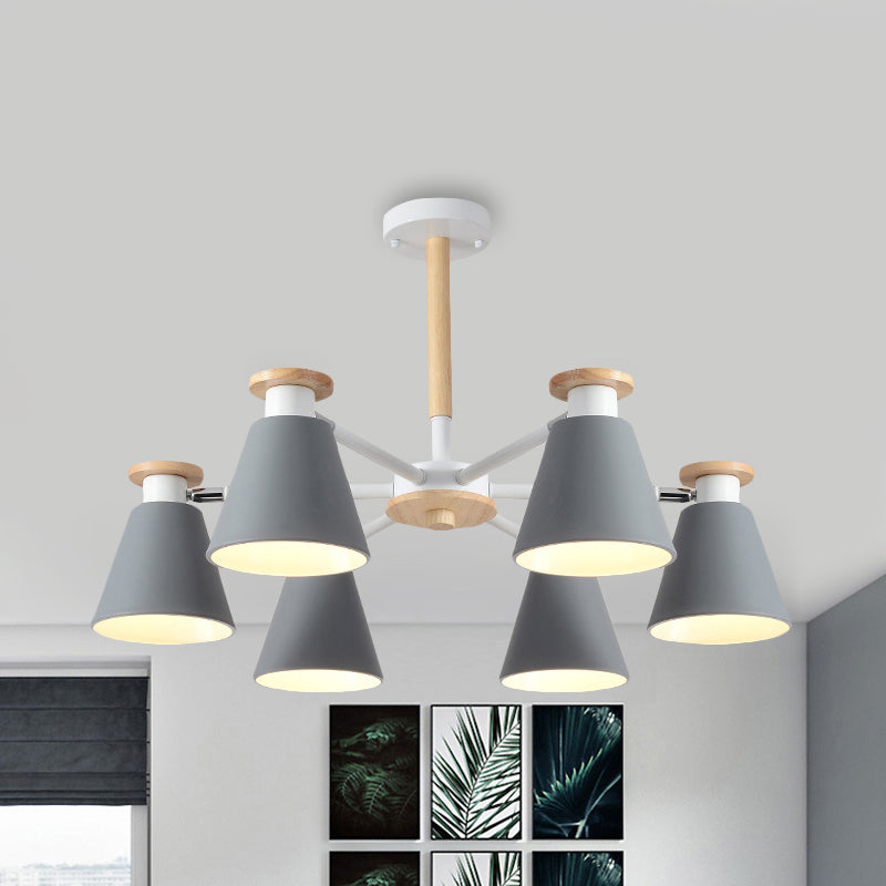 Rotatable Cone Living Room Chandelier Metal 6 Lights Macaron Loft Hanging Light Clearhalo 'Ceiling Lights' 'Chandeliers' Lighting' options 236834