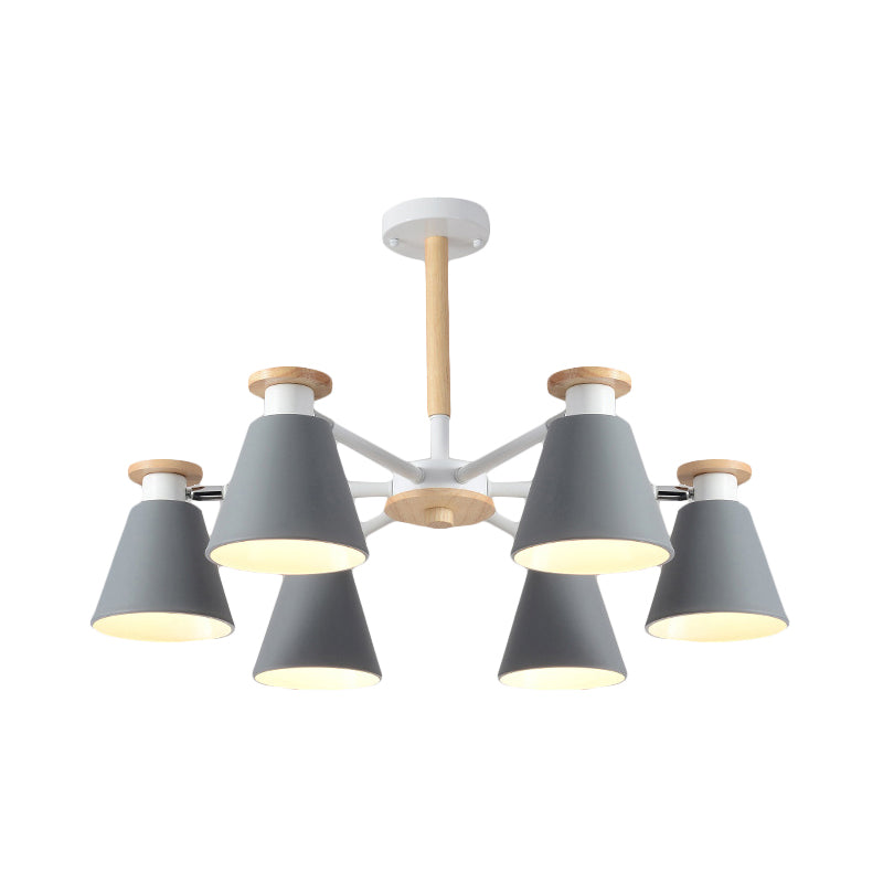 Rotatable Cone Living Room Chandelier Metal 6 Lights Macaron Loft Hanging Light Clearhalo 'Ceiling Lights' 'Chandeliers' Lighting' options 236835