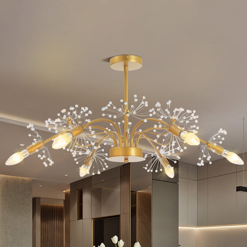 Elegant Gold Ceiling Pendant Light Candle 7 Lights Metal Chandelier with Crystal Dandelion for Hotel Gold A Clearhalo 'Ceiling Lights' 'Chandeliers' 'Modern Chandeliers' 'Modern' Lighting' 236836