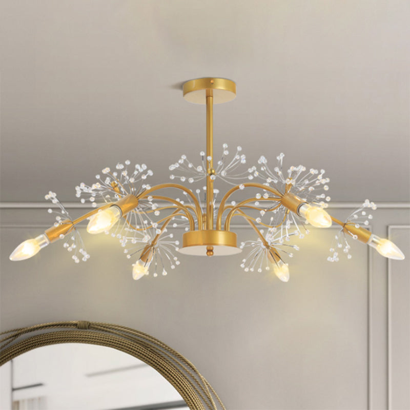 Elegant Gold Ceiling Pendant Light Candle 7 Lights Metal Chandelier with Crystal Dandelion for Hotel Clearhalo 'Ceiling Lights' 'Chandeliers' 'Modern Chandeliers' 'Modern' Lighting' 236837