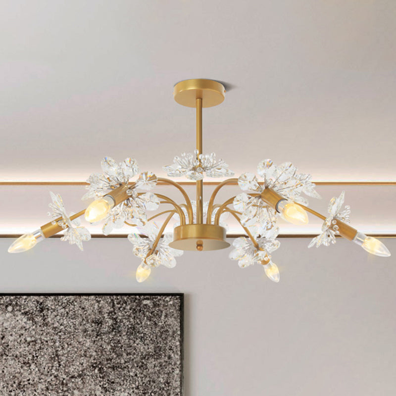 Elegant Gold Ceiling Pendant Light Candle 7 Lights Metal Chandelier with Crystal Dandelion for Hotel Gold B Clearhalo 'Ceiling Lights' 'Chandeliers' 'Modern Chandeliers' 'Modern' Lighting' 236838