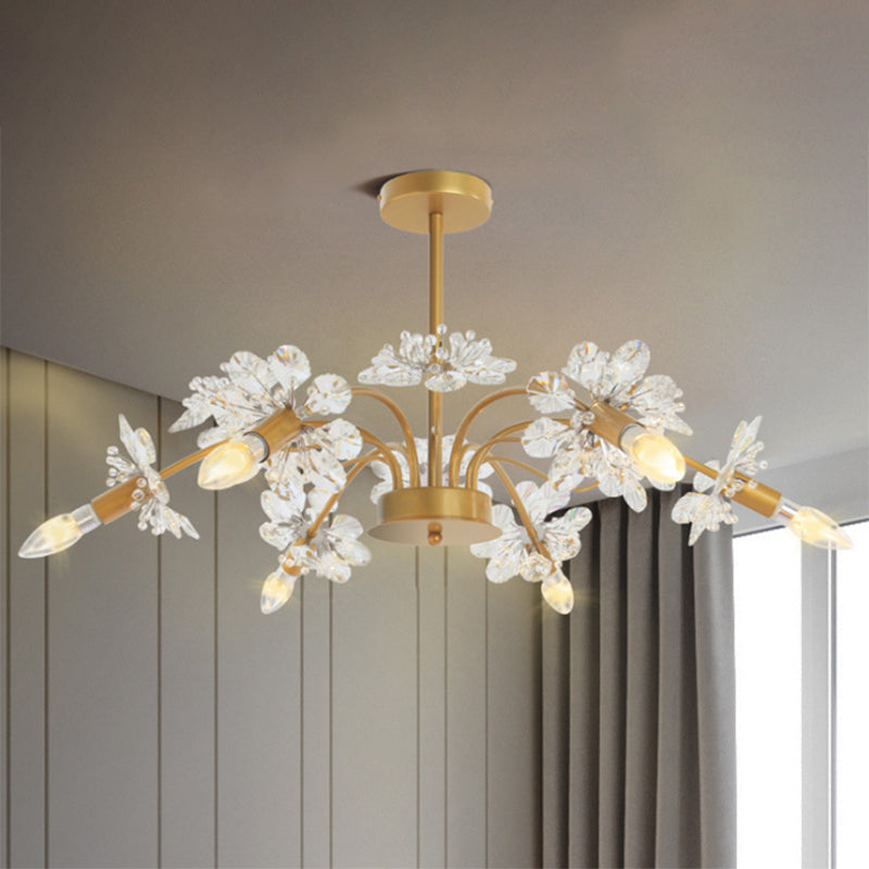 Elegant Gold Ceiling Pendant Light Candle 7 Lights Metal Chandelier with Crystal Dandelion for Hotel Clearhalo 'Ceiling Lights' 'Chandeliers' 'Modern Chandeliers' 'Modern' Lighting' 236839