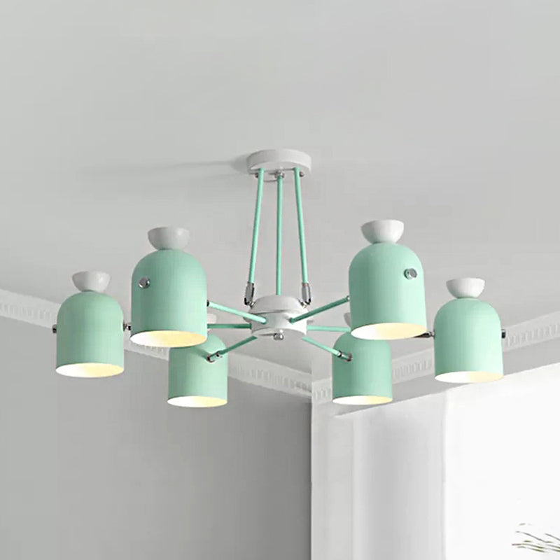Rotatable Metal Cup Chandelier 6 Lights Macaron Style Hanging Light for Child Bedroom Green Clearhalo 'Ceiling Lights' 'Chandeliers' Lighting' options 236849_c9ceeec2-9387-49c2-94f3-542168cbca7e