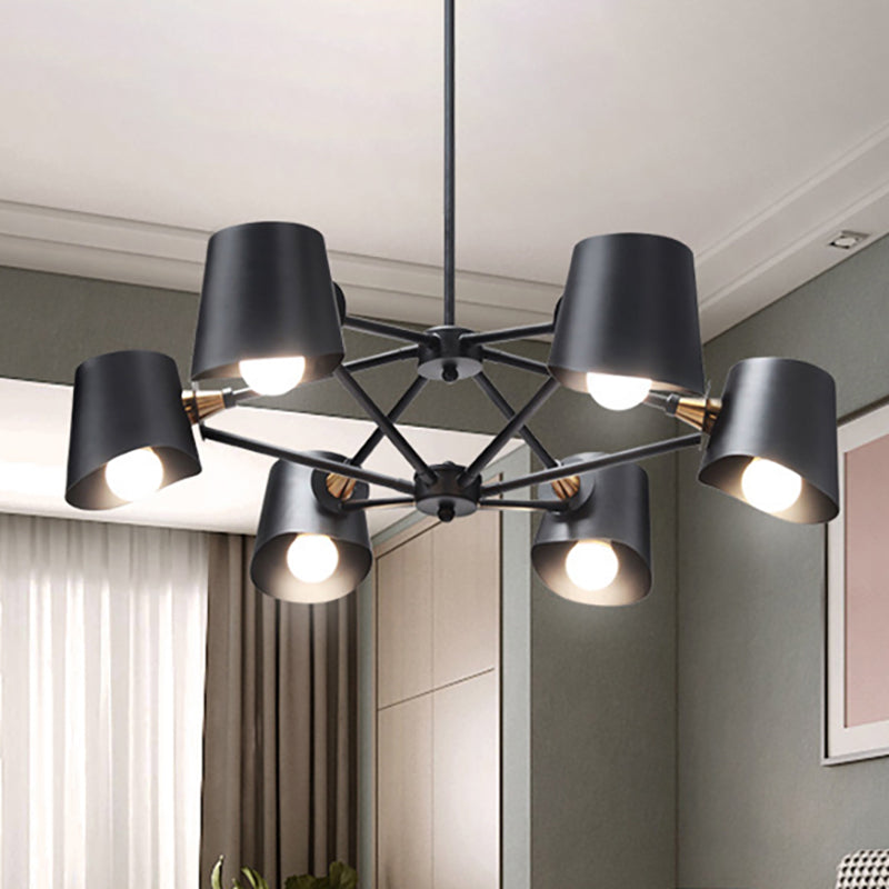 Bucket Shade Study Room Chandelier Metal 6 Lights Modern Pendant Light in Black Clearhalo 'Ceiling Lights' 'Chandeliers' 'Modern Chandeliers' 'Modern' Lighting' 236854