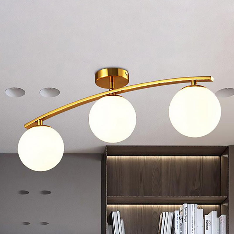 Modern Sphere Shade Semi Ceiling Mount Light Opal Glass Gold Ceiling Lamp for Study Room 3 Gold Clearhalo 'Ceiling Lights' 'Close To Ceiling Lights' 'Close to ceiling' 'Glass shade' 'Glass' 'Semi-flushmount' Lighting' 236855