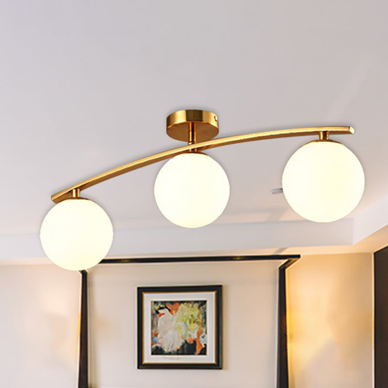 Modern Sphere Shade Semi Ceiling Mount Light Opal Glass Gold Ceiling Lamp for Study Room Clearhalo 'Ceiling Lights' 'Close To Ceiling Lights' 'Close to ceiling' 'Glass shade' 'Glass' 'Semi-flushmount' Lighting' 236856